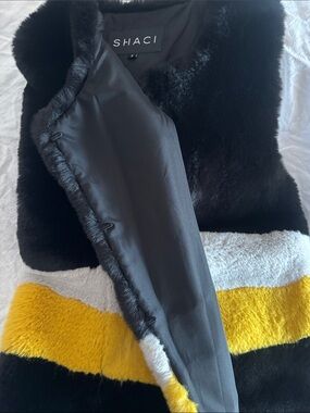 Shaci Fur Vest with Yellow & Gray Stripes